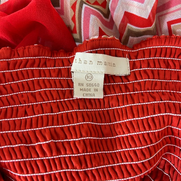 NWT! Sleeveless Silk Halter Dress Red Pink Chevron Print - Picture 10 of 11